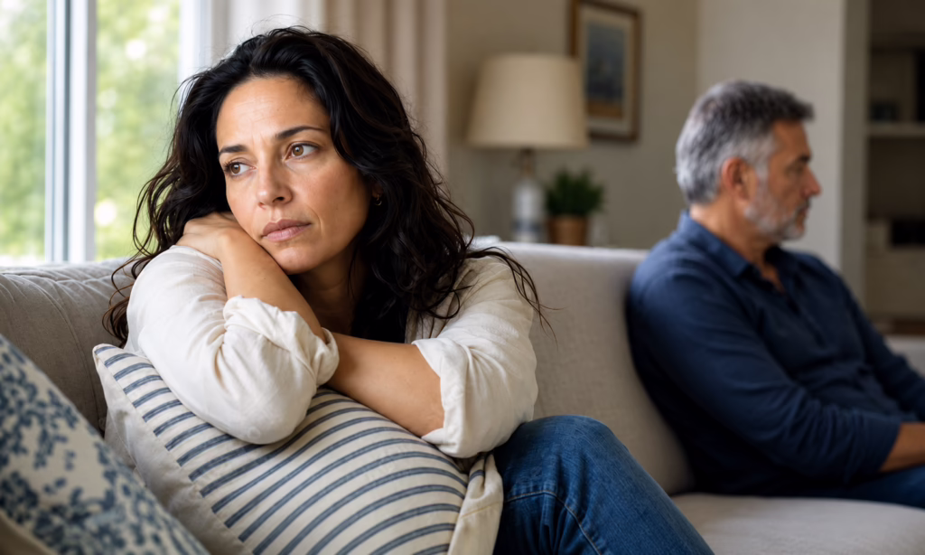 Woman looking anxious — perimenopause anxiety