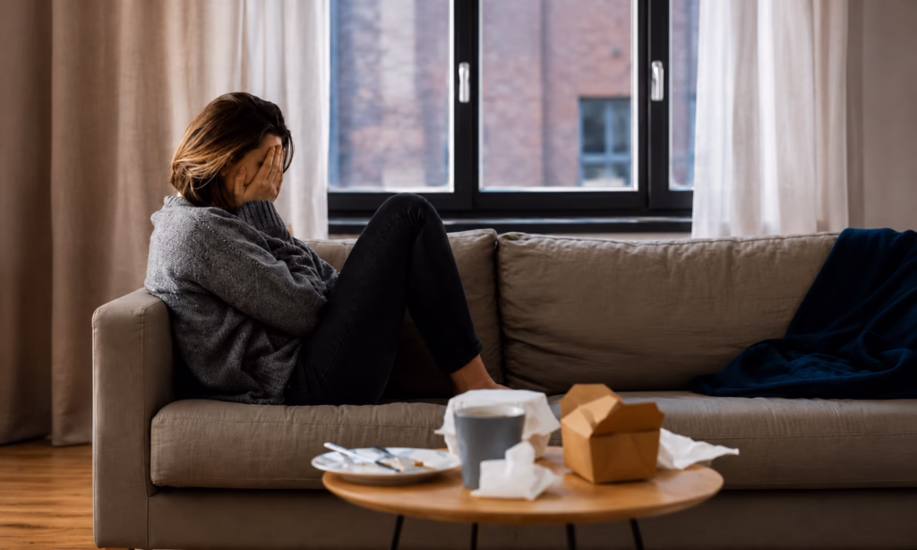 Woman wiping away tears — perimenopause mood swings
